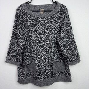 Chico's Tunic Sweater Womens 3/XL Grey Leopard Animal Print Casual Workleisure